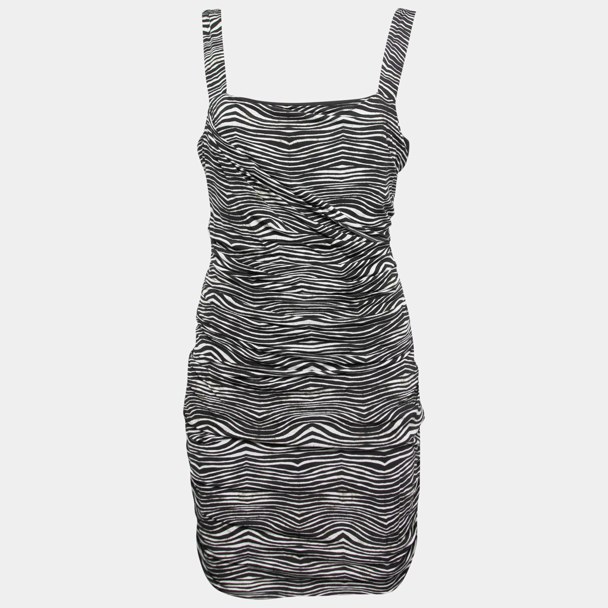 pierre balmain black and white stretch zebra print draped jersey mini dress l