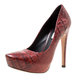 luxury-women-prada-used-shoes-p174844-006 prada maroon croc embossed leather platform pumps size 36
