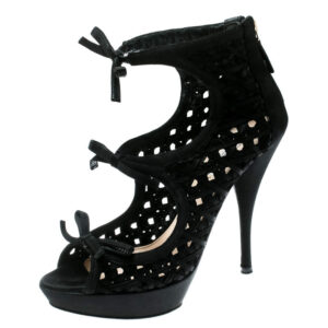 luxury-women-prada-used-shoes-p182767-003 prada black satin lattice cut out open toe ankle booties size 38