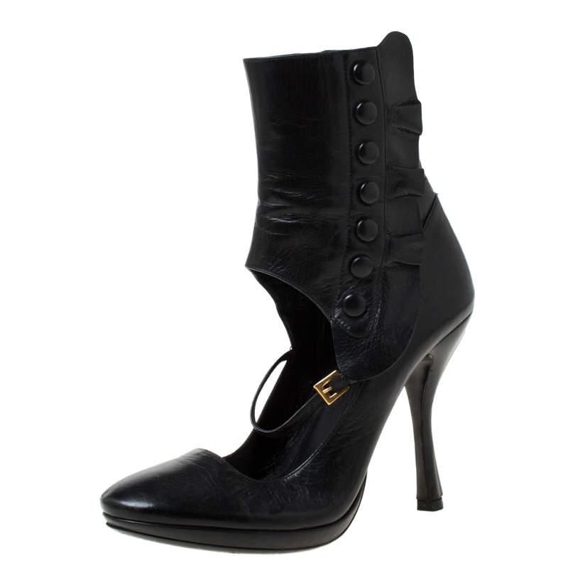 prada black leather mary jane ankle boots size 37