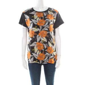 luxury-women-proenza-schouler-used-clothes-p176710-005-1 proenza schouler black slub jersey contrast floral print t-shirt s