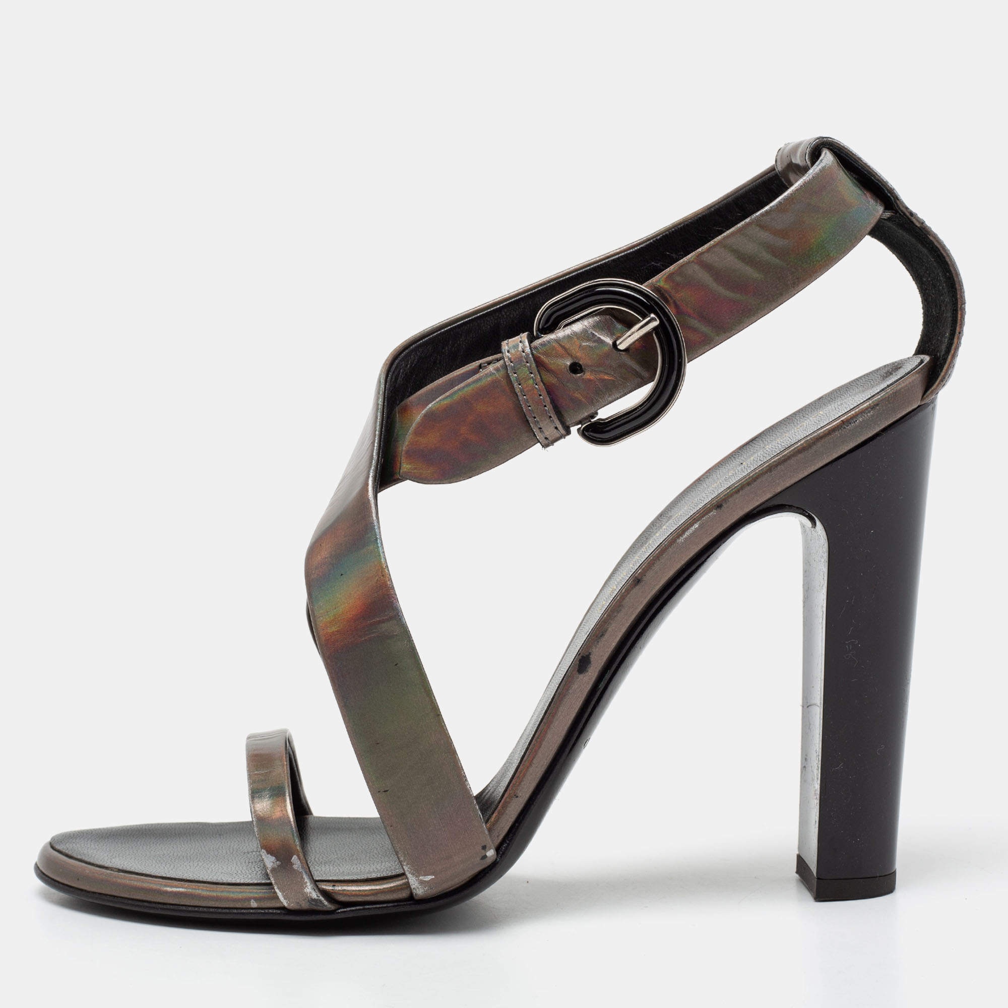 luxury-women-proenza-schouler-used-shoes-p205905-010 proenza schouler metallic patent leather iridescent strappy sandals size 37.5