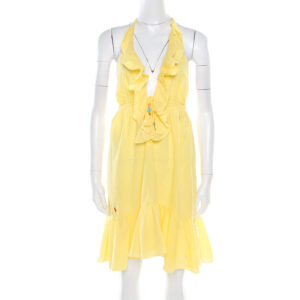 luxury-women-ralph-lauren-used-clothes-p182010-001 ralph lauren yellow crinkled cotton ruffled halter sundress m
