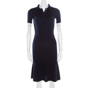 luxury-women-ralph-lauren-used-clothes-p186342-002 ralph lauren navy blue cashmere and silk knit polo midi dress xs