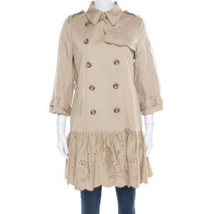red valentino beige cotton eyelet embroidered ruffled double breasted coat m
