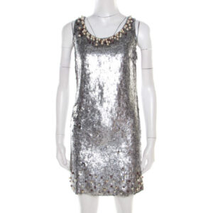 luxury-women-red-valentino-used-clothes-p186478-006 red valentino silver sequined pearl embellished sleeveless mini shift dress s