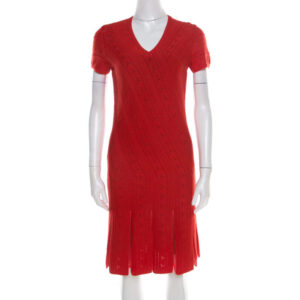 luxury-women-roberto-cavalli-used-clothes-p194186-003 roberto cavalli red crochet knit v neck godet dress m