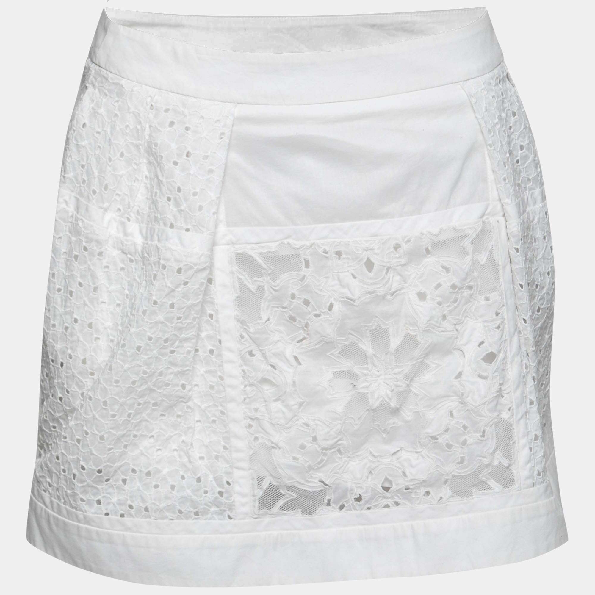 luxury-women-roberto-cavalli-used-clothes-p201742-005 roberto cavalli white broderie anglaise cotton lace paneled mini skirt s