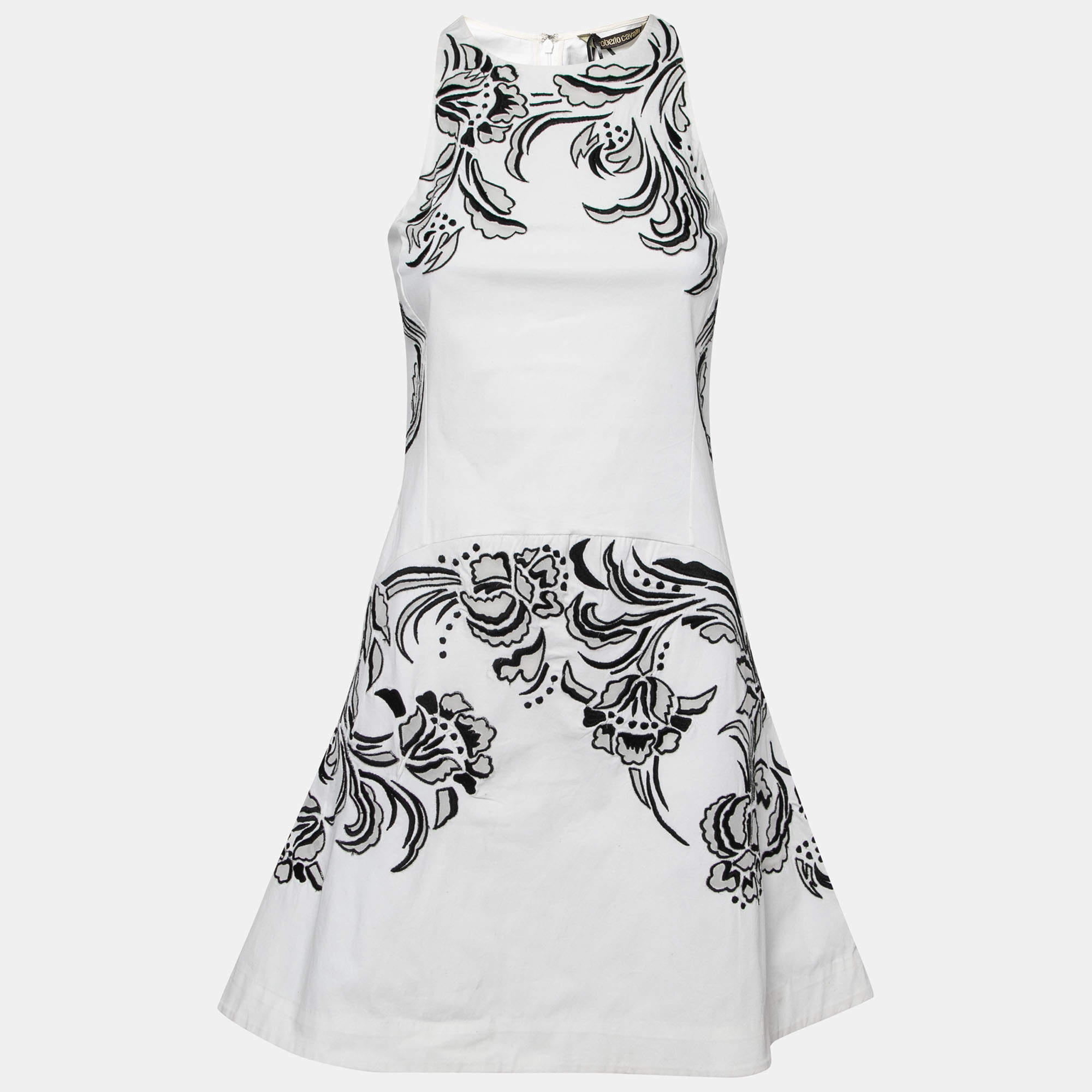 luxury-women-roberto-cavalli-used-clothes-p204611-009 roberto cavalli white cotton poplin contrast embroidered sleeveless dress s