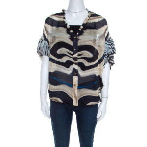 roberto cavalli multicolor striped silk batwing sleeve ruffled top s