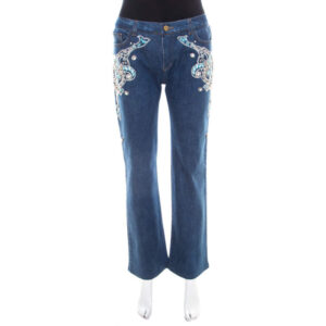 luxury-women-roberto-cavalli-used-clothes-p207950-001 roberto cavalli blue crystal embellished denim wide leg jeans l