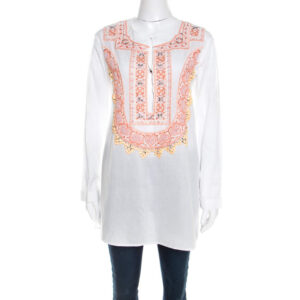luxury-women-roberto-cavalli-used-clothes-p207995-005 roberto cavalli white cotton beaded embroidered detail long sleeve blouse s