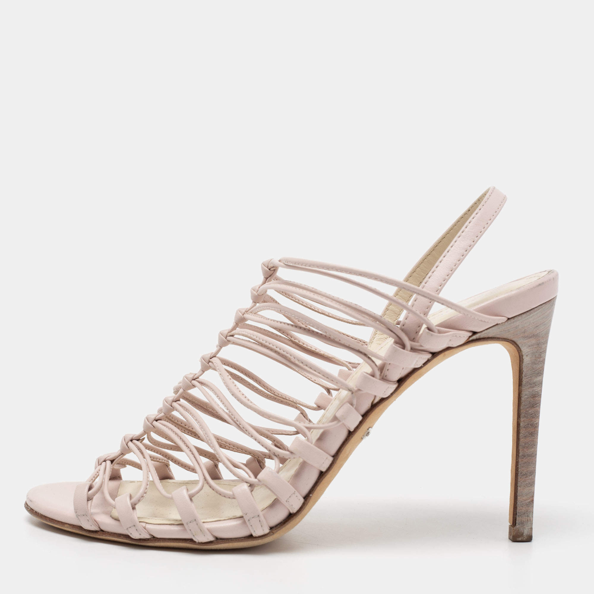 luxury-women-roberto-cavalli-used-shoes-p205998-009 roberto cavalli pale pink leather knot detail strappy sandals size 37