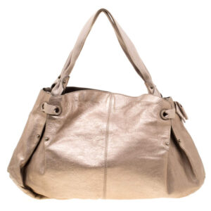 salvatore ferragamo beige leather and canvas bow hobo