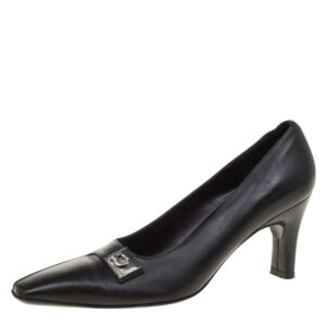 salvatore ferragamo black leather buckle detail pumps size 35.5