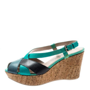 luxury-women-salvatore-ferragamo-used-shoes-p197359-008 salvatore ferragamo tricolor lizard leather cross strap cork wedge sandals size 41