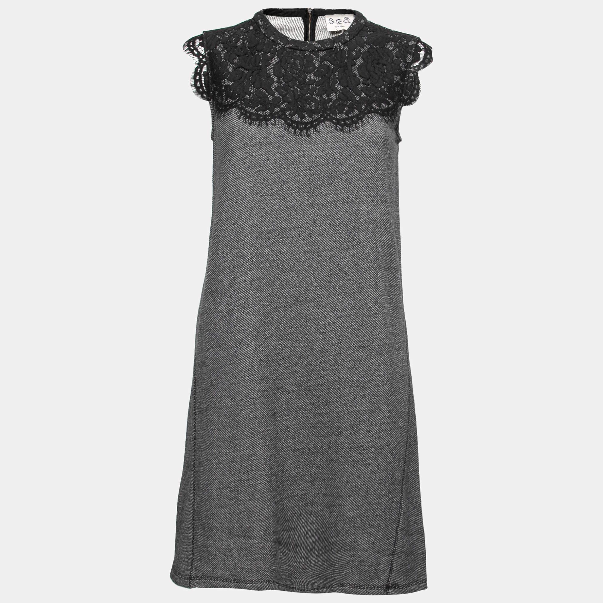 luxury-women-sea-used-clothes-p212378-007 sea grey wool and lace neckline detail sleeveless dress s