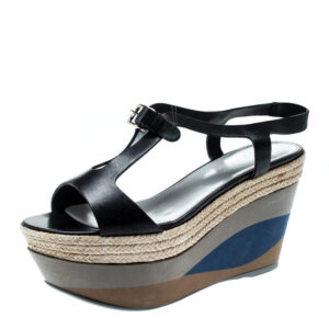 luxury-women-sergio-rossi-used-shoes-p207875-003 sergio rossi black leather ankle strap wedge sandals size 36.5