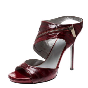 luxury-women-sergio-rossi-used-shoes-p208960-003 sergio rossi red eel skin peep toe ankle strap sandals size 40