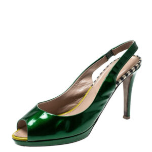 luxury-women-sergio-rossi-used-shoes-p212622-003 sergio rossi green patent leather peep toe slingback sandals size 37