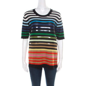 luxury-women-sonia-rykiel-used-clothes-p176921-004 sonia rykiel multicolor striped cotton and silk vinyl strip detail top m