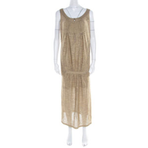 luxury-women-sonia-rykiel-used-clothes-p182513-001 sonia rykiel beige perforated lurex knit maxi dress l
