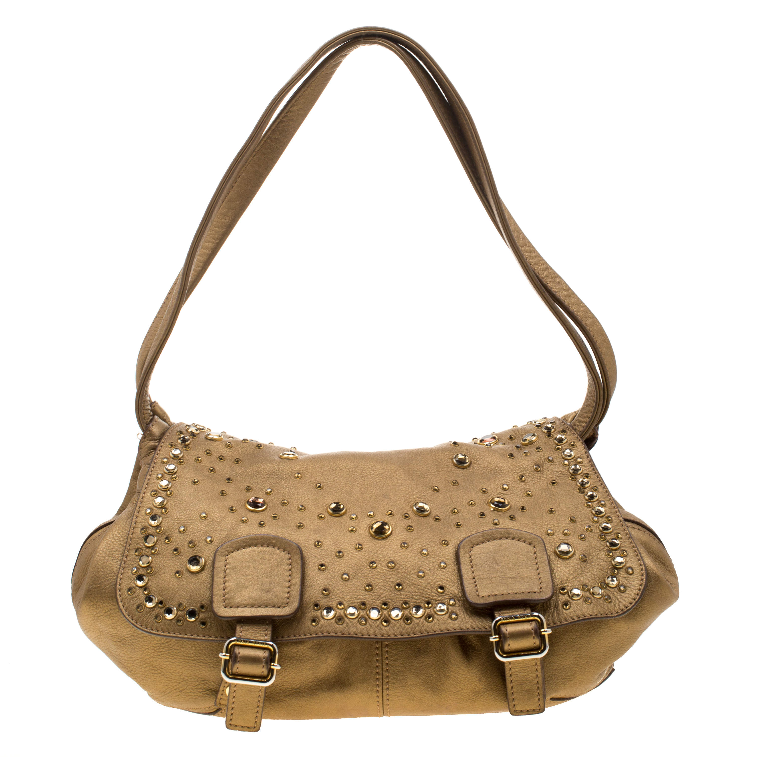 sonia rykiel metallic gold leather studded shoulder bag