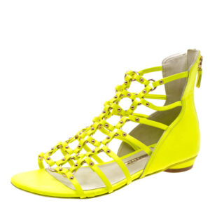 luxury-women-sophia-webster-used-shoes-p208159-003 sophia webster neon green leather studded flat sandals size 38