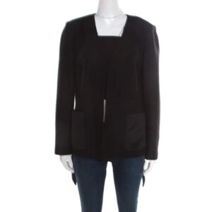 st. john black textured wool blend asymmetric back detail jacket m