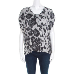 luxury-women-stella-mccartney-used-clothes-p182087-002 stella mccartney grey peony animal print silk pleated sleeve boxy blouse m