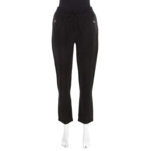 stella mccartney black python scale patterned jacquard drawstring detail pants s