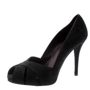 stuart weitzman black textured fabric criss cross open toe platform pumps size 39