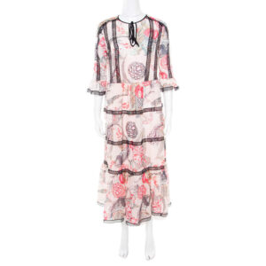 temperley london almond dotted jacquard dobby shire printed tiered midi dress m