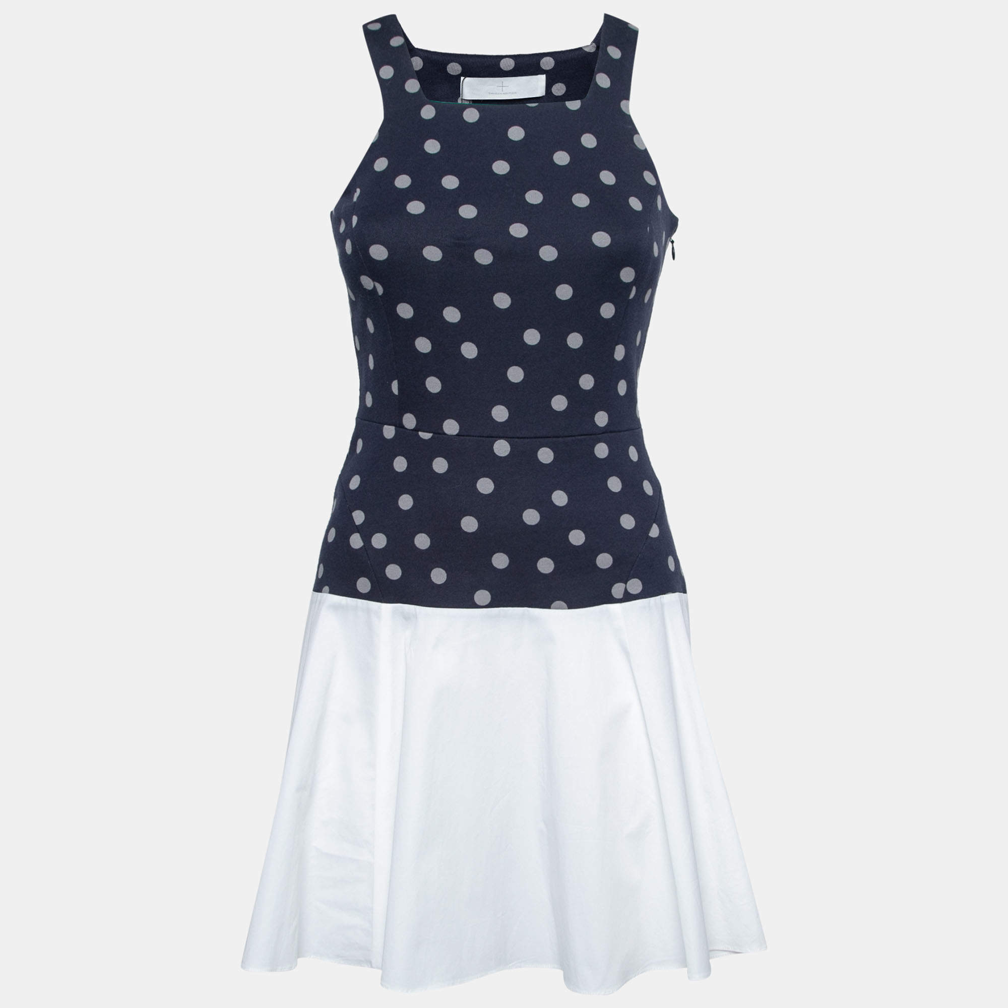 luxury-women-thakoon-used-clothes-p213213-007 thakoon addition navy blue and white polka dot cotton sleeveless flared dress xs