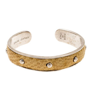 tod's mustard leather studded silver tone narrow cuff bracelet