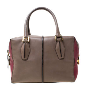 tod's taupe/burgundy leather d-styling medium tote
