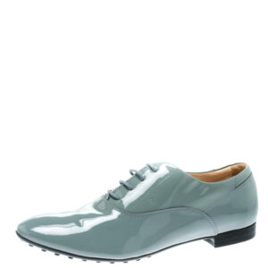 luxury-women-tods-used-shoes-p176887-003 tod's grey patent leather lace up oxford size 40