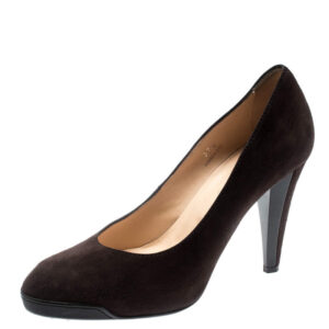 tod's brown suede and leather almond toe pumps size 37.5