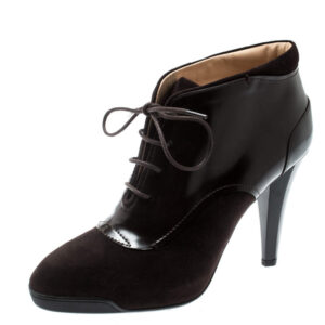 luxury-women-tods-used-shoes-p195237-003 tod's brown suede and leather lace up platform booties size 37.5