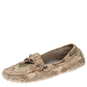 tod's beige python leather bow loafers size 35.5