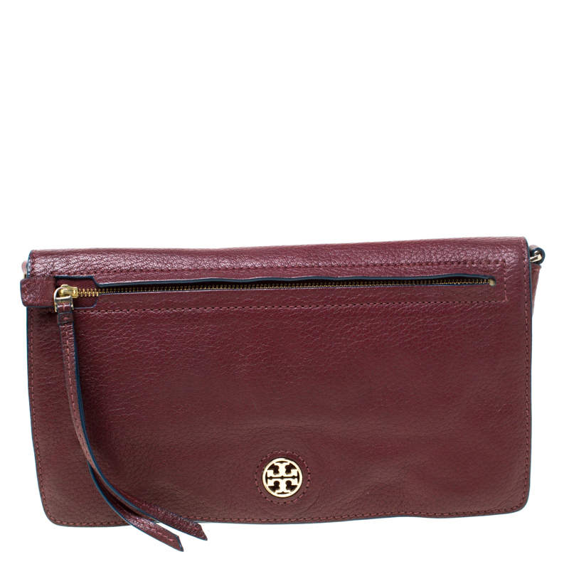 luxury-women-tory-burch-used-handbags-p217003-009 Tory Burch Burgundy Leather Flap Pocket Crossbody Bag