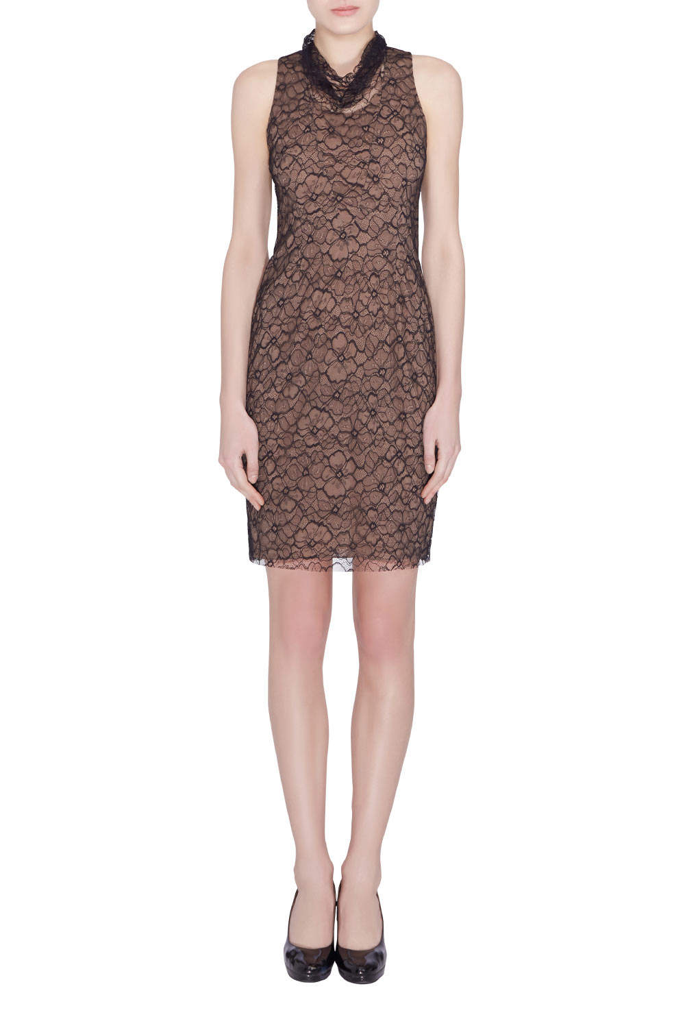 luxury-women-used-clothes-p203612-005 vera wang collection black floral lace high cowl neck sleeveless dress s