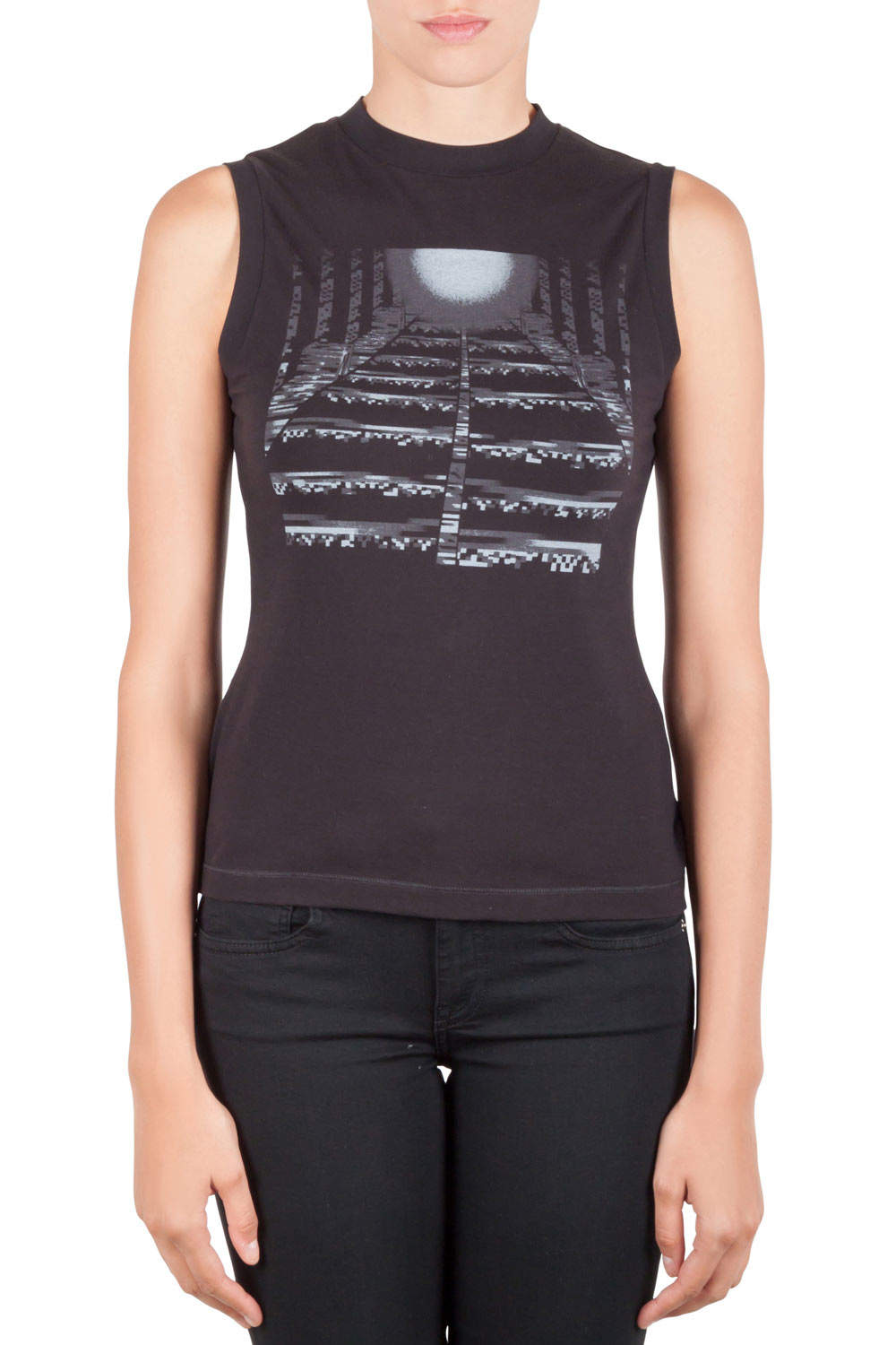 peter pilotto black cotton pixel moon printed tank top m