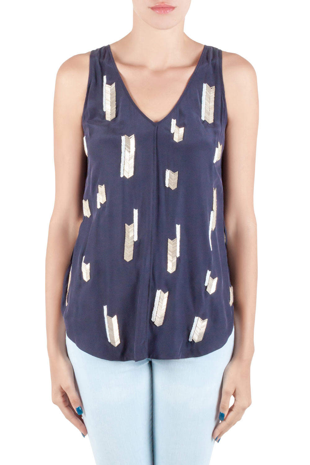 luxury-women-used-clothes-p203998-004 derek lam 10 crosby midnight blue embellsihed silk sleeveless high low top m