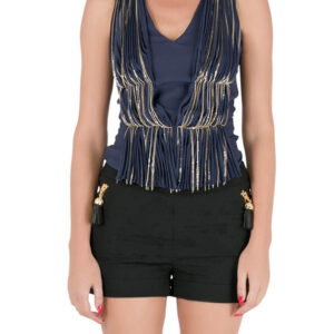 luxury-women-used-clothes-p204092-001 philosophy blue silk gathered pleat front metal chain detail sleeveless top s