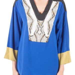 luxury-women-used-clothes-p206016-001 etro colorblock silk embellished yoke long sleeve tunic m