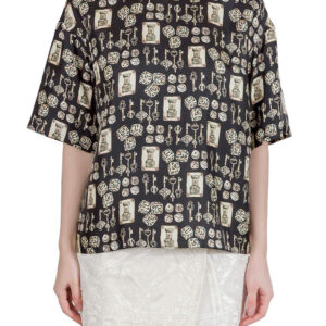 luxury-women-used-clothes-p212329-004 dolce & gabbana black and beige dice key printed silk short sleeve top m