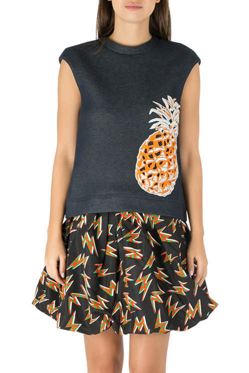 luxury-women-used-clothes-p212412-004 msgm indigo blue cotton knit pineapple applique sleeveless sweatshirt s