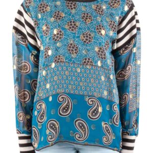 luxury-women-used-clothes-p212500-004 anna sui teal blue bouquet scarf print silk ribbed trim tunic top m