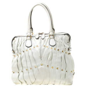 valentino off white leather maison pintucked shopper tote